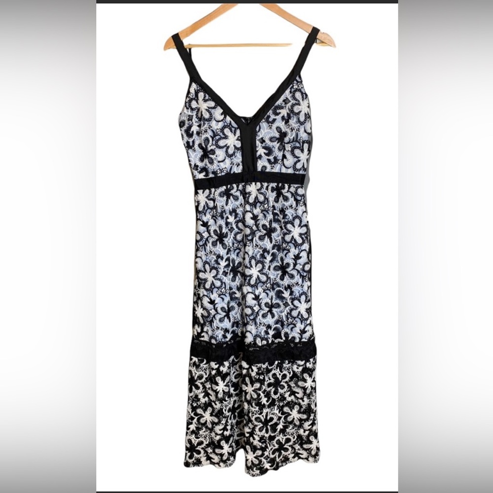 Self Portrait Floral Lace A-Line Dress Blue White